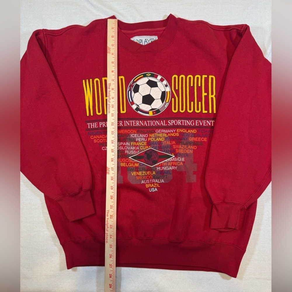 Vintage World Soccer Red Men's Crewneck Sweatshirt - Picture 5 of 8